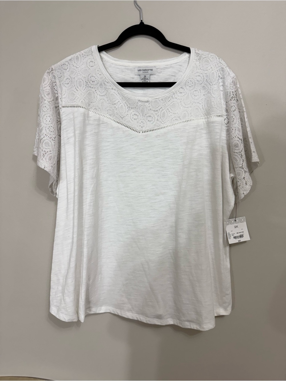 LIZ CLAIBORNE Women's 50% Cotton Tunic Top Short Sleeve Solid White 2X  NWT!